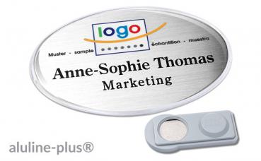 Namensschild aluline-plus® 43 "logo-print" silber matt