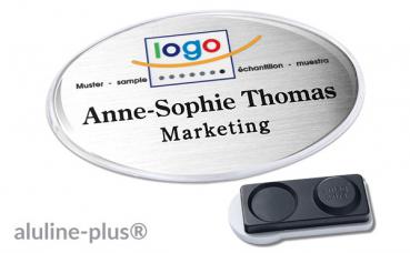 Namensschild aluline-plus® 43 "logo-print" silber matt