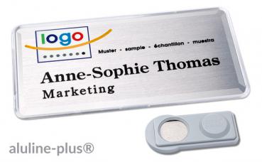Namensschild aluline-plus® 38 "logo-print" silber matt