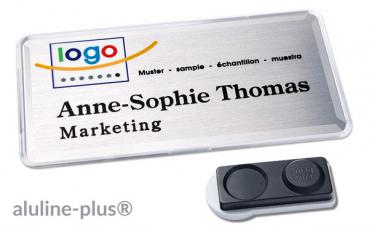 Namensschild aluline-plus® 38 "logo-print" silber matt