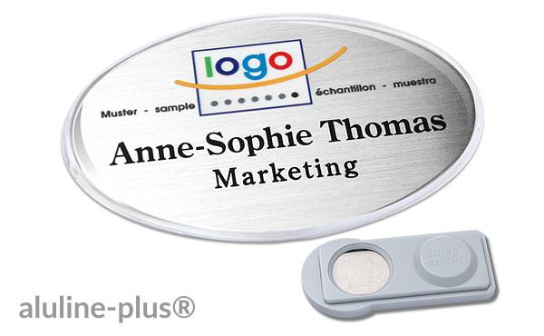 Namensschild aluline-plus® 43 "logo-print" silber matt