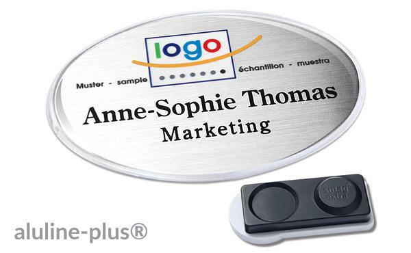 Namensschild aluline-plus® 43 "logo-print" silber matt