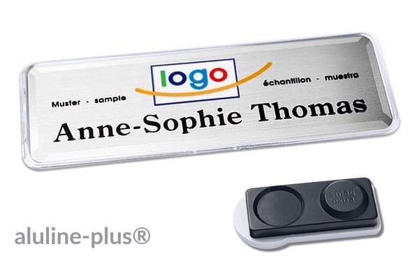 Namensschild aluline-plus® 25 "logo-print" silber matt