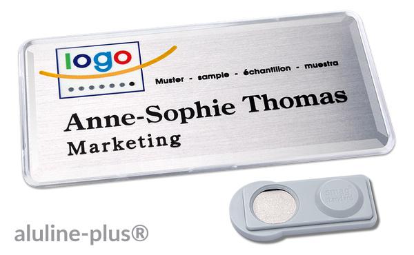 Namensschild aluline-plus® 38 "logo-print" silber matt